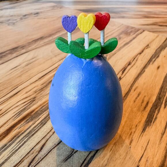 1980s Vintage Dept 56 Wooden Easter Eggs w Tulips-Set of 6-Original Box-Spring - Picture 4 of 10